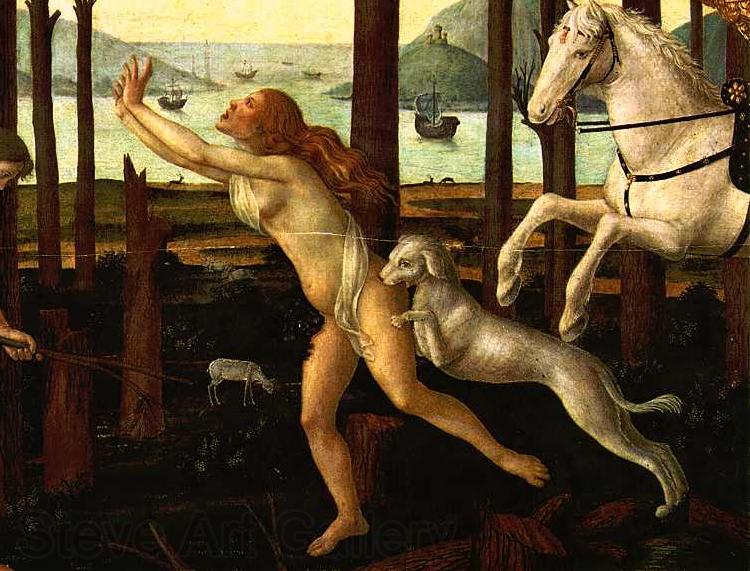 BOTTICELLI, Sandro The Story of Nastagio degli Onesti (detail of the first episode)  gfh Norge oil painting art